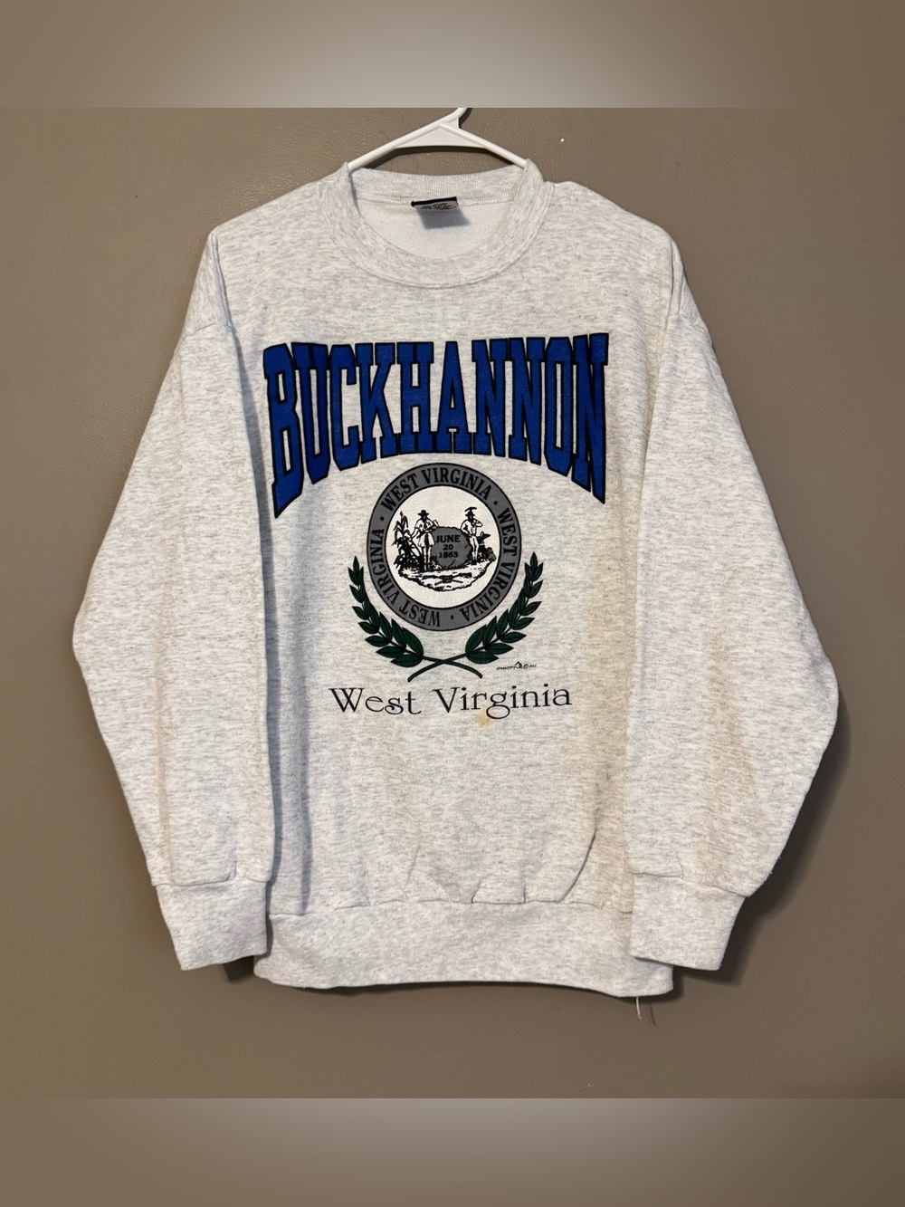 Vintage 1990s Buckhannon West Virginia Graphic Logo Crewneck Sweater Men’s XL